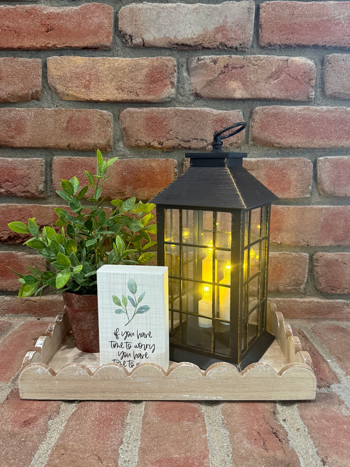 Lighted Lantern with Candle Trio