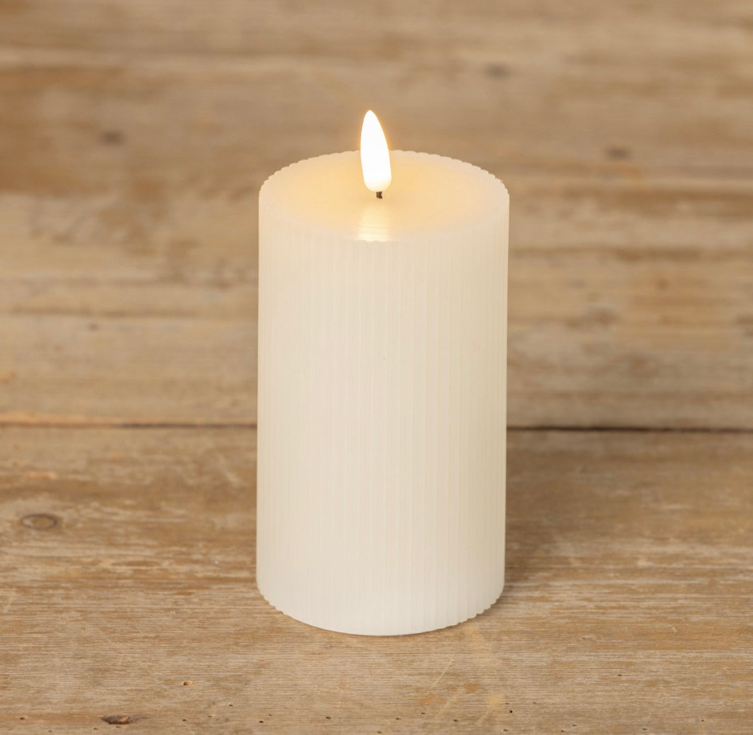 Cream Grooved 3D Flame Candle - 3 Sizes
