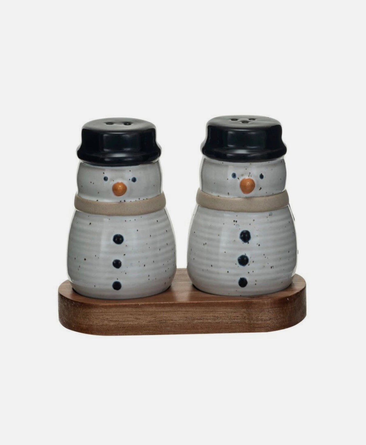Snowman Salt and Pepper Shakers with Wood Tray