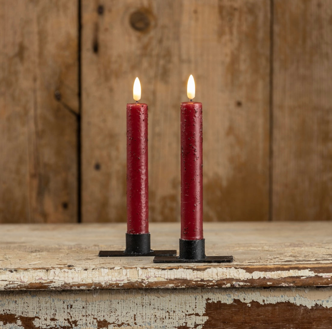 3D Flame Red Taper Candle Set- St of 2