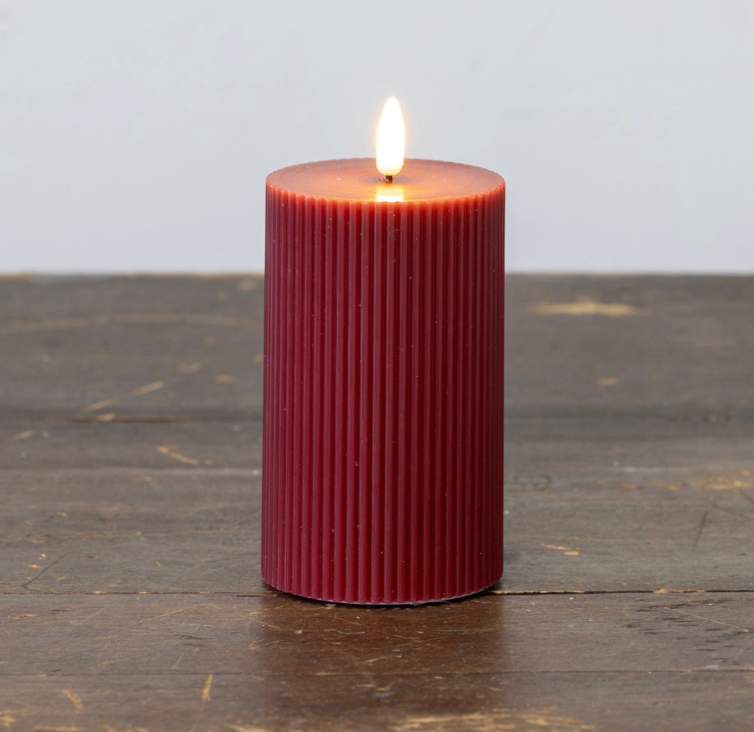 Red Grooved 3D Flame Candle - 3 Sizes