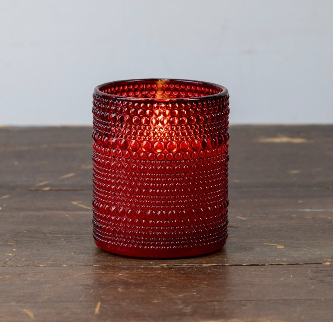 Dotted Glass Candle - 4” Red