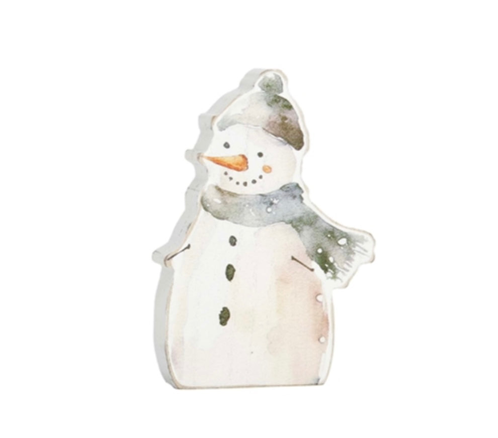 Green Scarf Snowman Block - Small