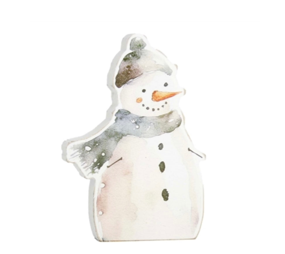 Green Scarf Snowman Block - Large