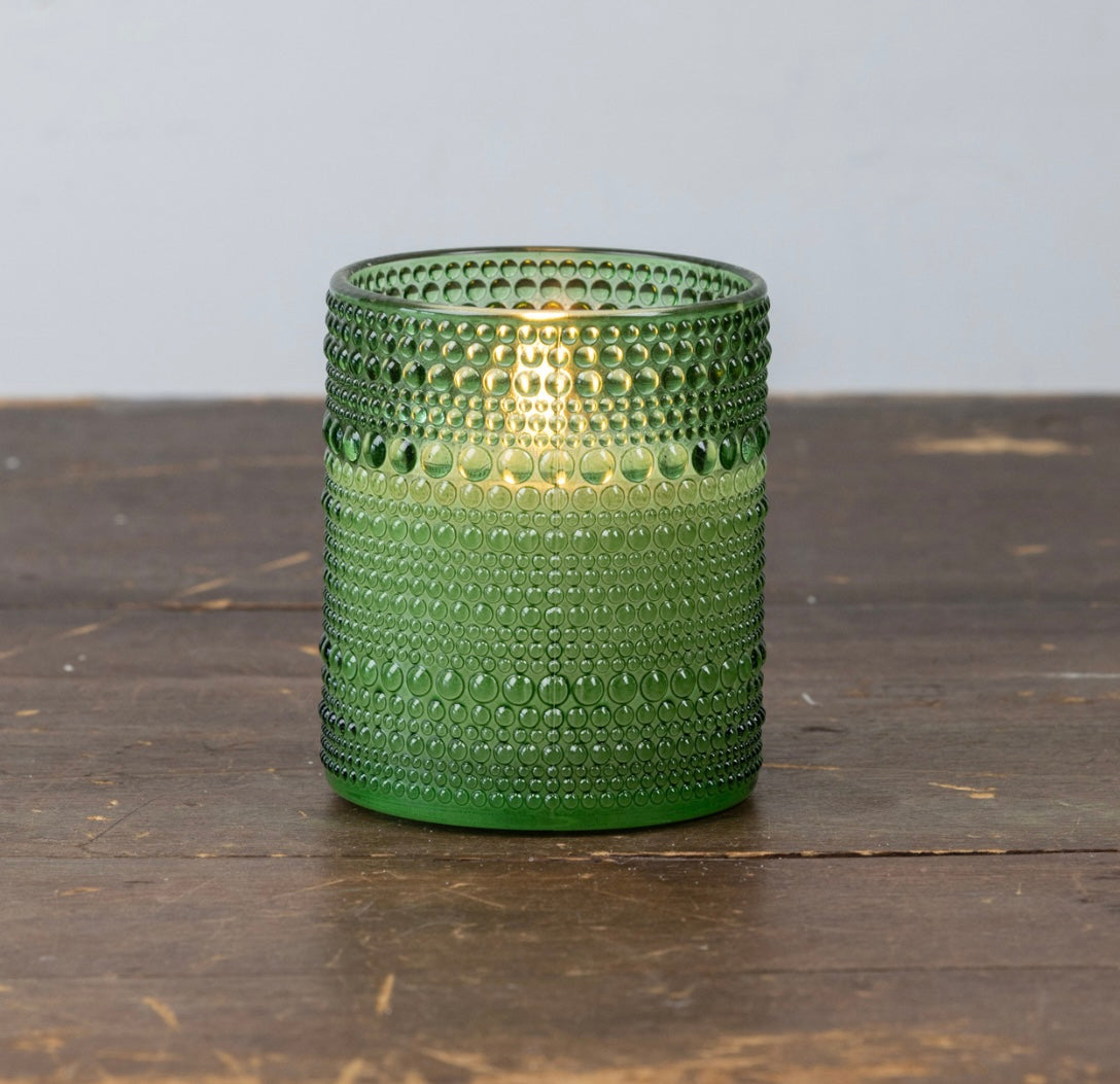 Dotted Glass Candle - 4” Pine Green