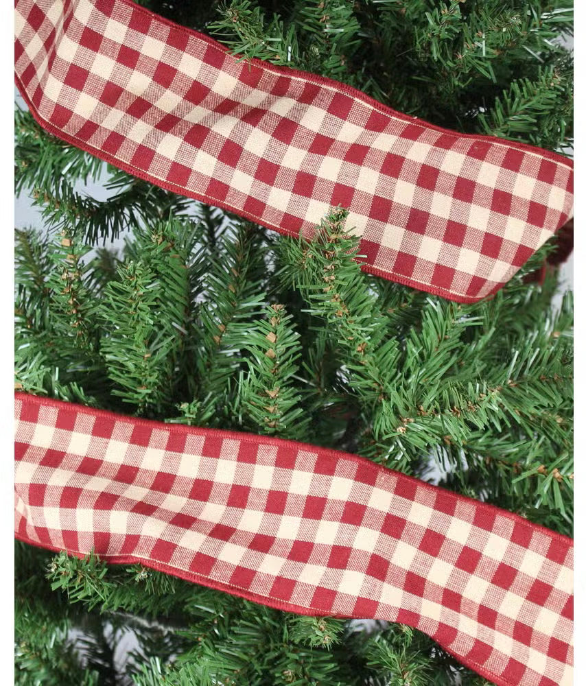 Fabric Ribbon - Barn Red Check