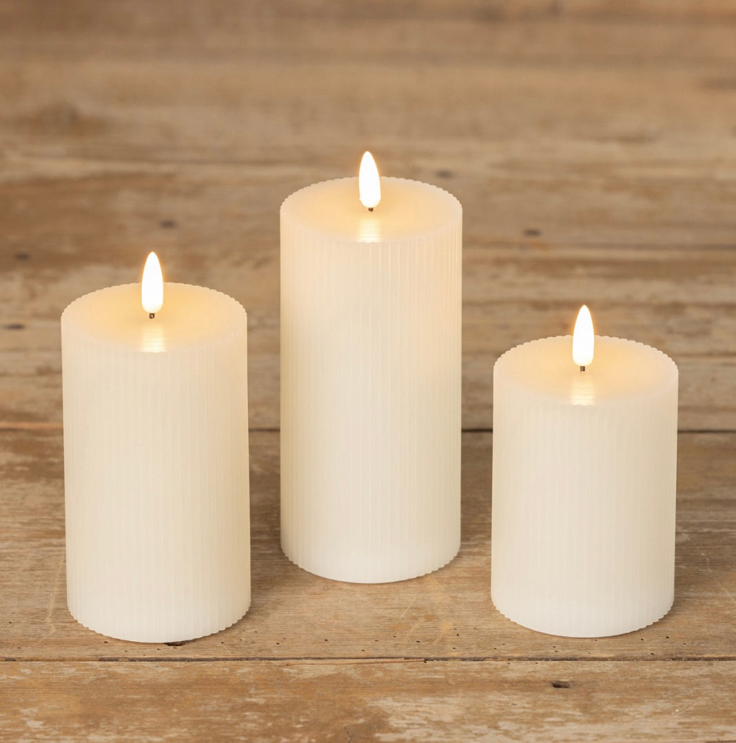 Cream Grooved 3D Flame Candle - 3 Sizes