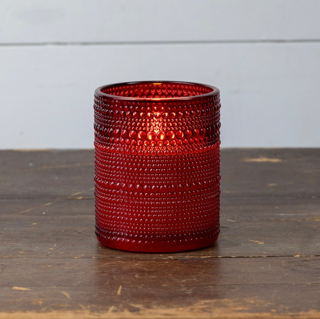 Dotted Glass Candle - 5” Red