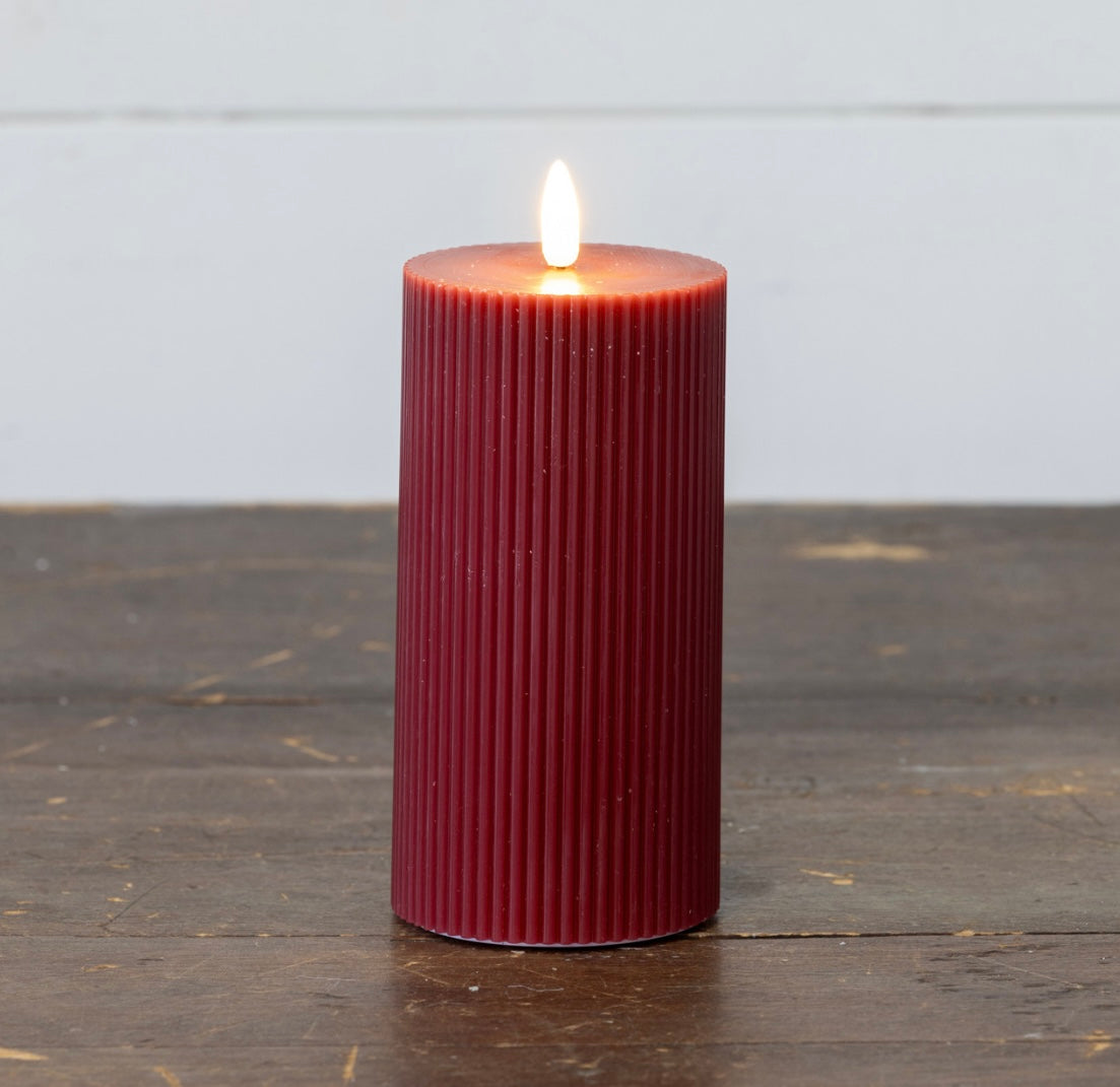 Red Grooved 3D Flame Candle - 3 Sizes