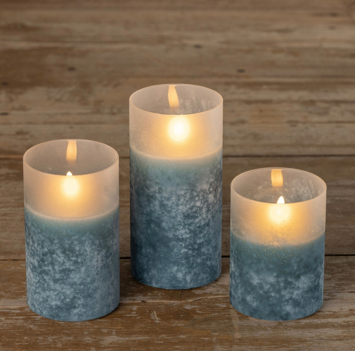 Blue Frosted Glass 3D Flame Candle - 3 Sizes