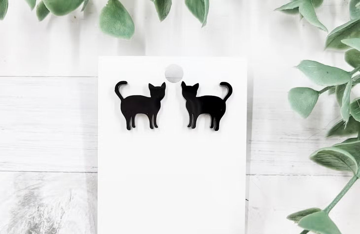 Black Cat Stud Earrings