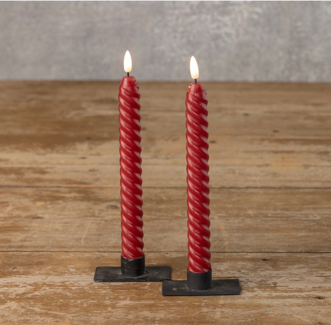 3D Flame Twist Red Taper Candle Set of 2
