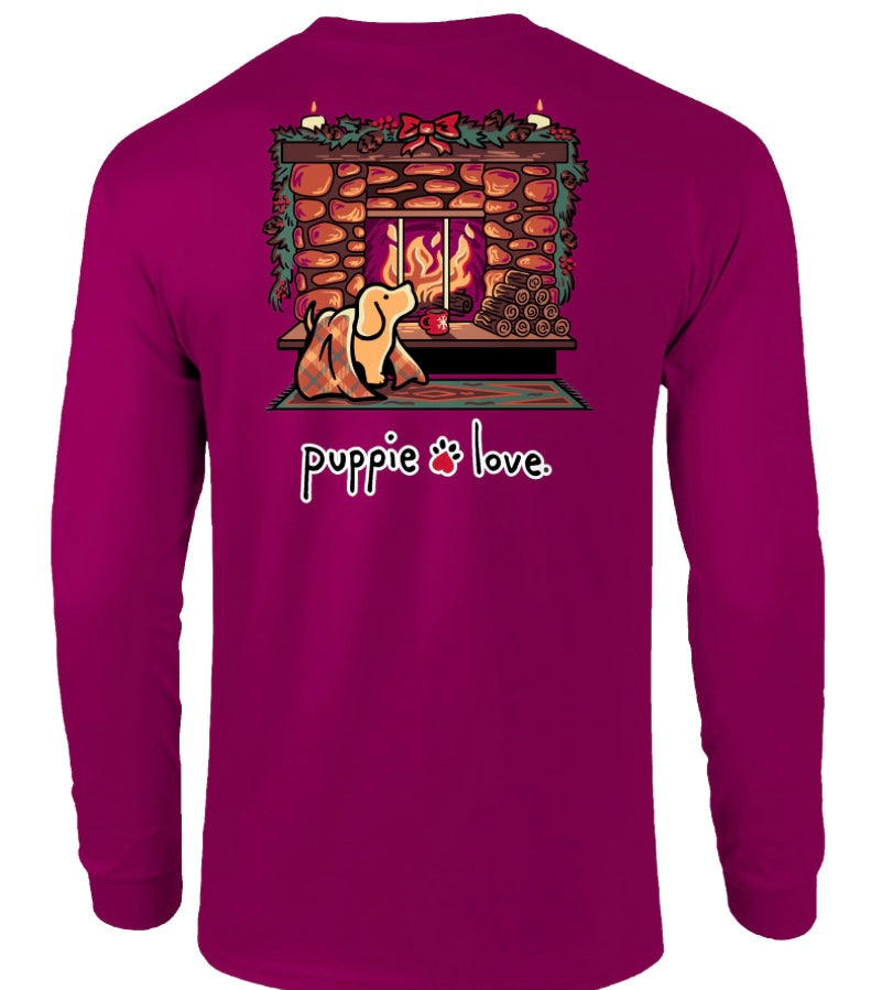 Puppie Love Fireplace Pup Long Sleeve Tee
