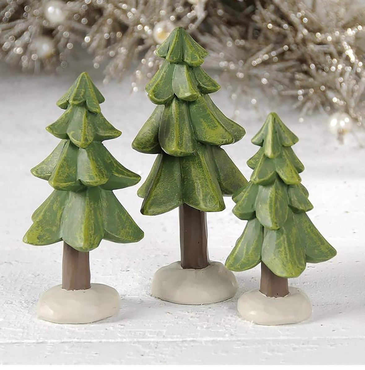 Carved Wood Christmas Tree Set of 3