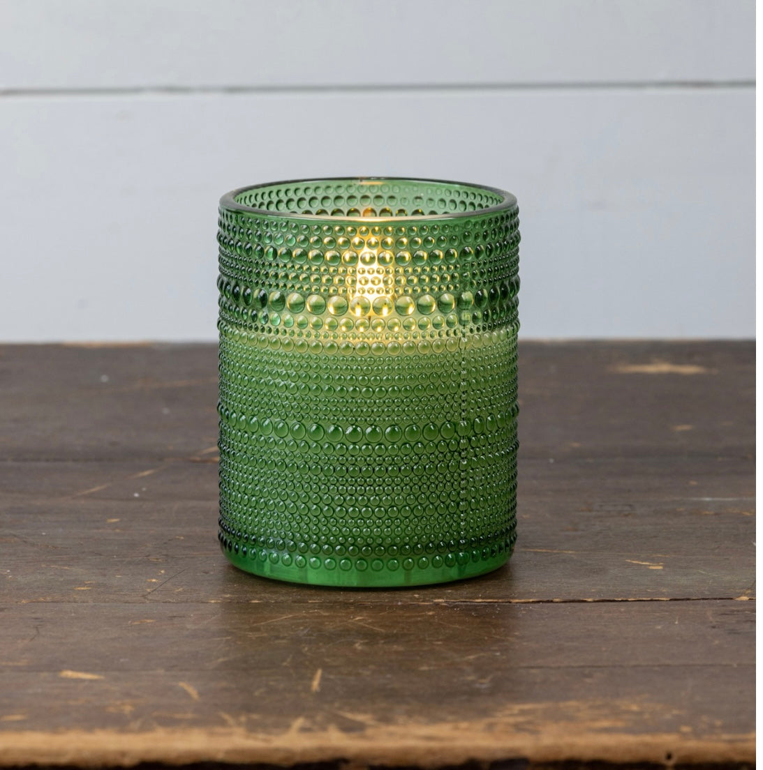 Dotted Glass Candle - 5” Pine Green