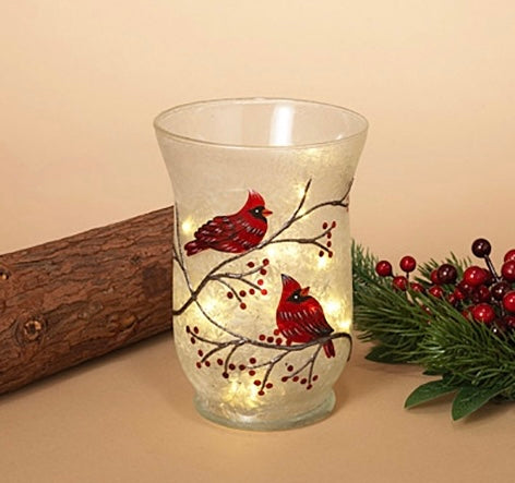Frosted Glass Cardinal Candle Holder