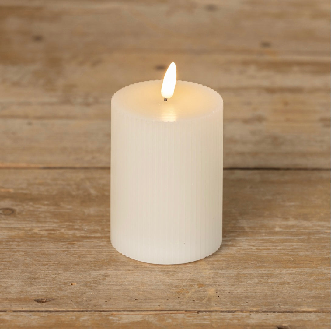 Cream Grooved 3D Flame Candle - 3 Sizes