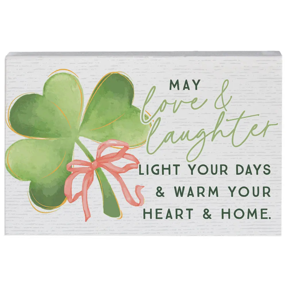 Love and Laughter Clover Wood Block Sign