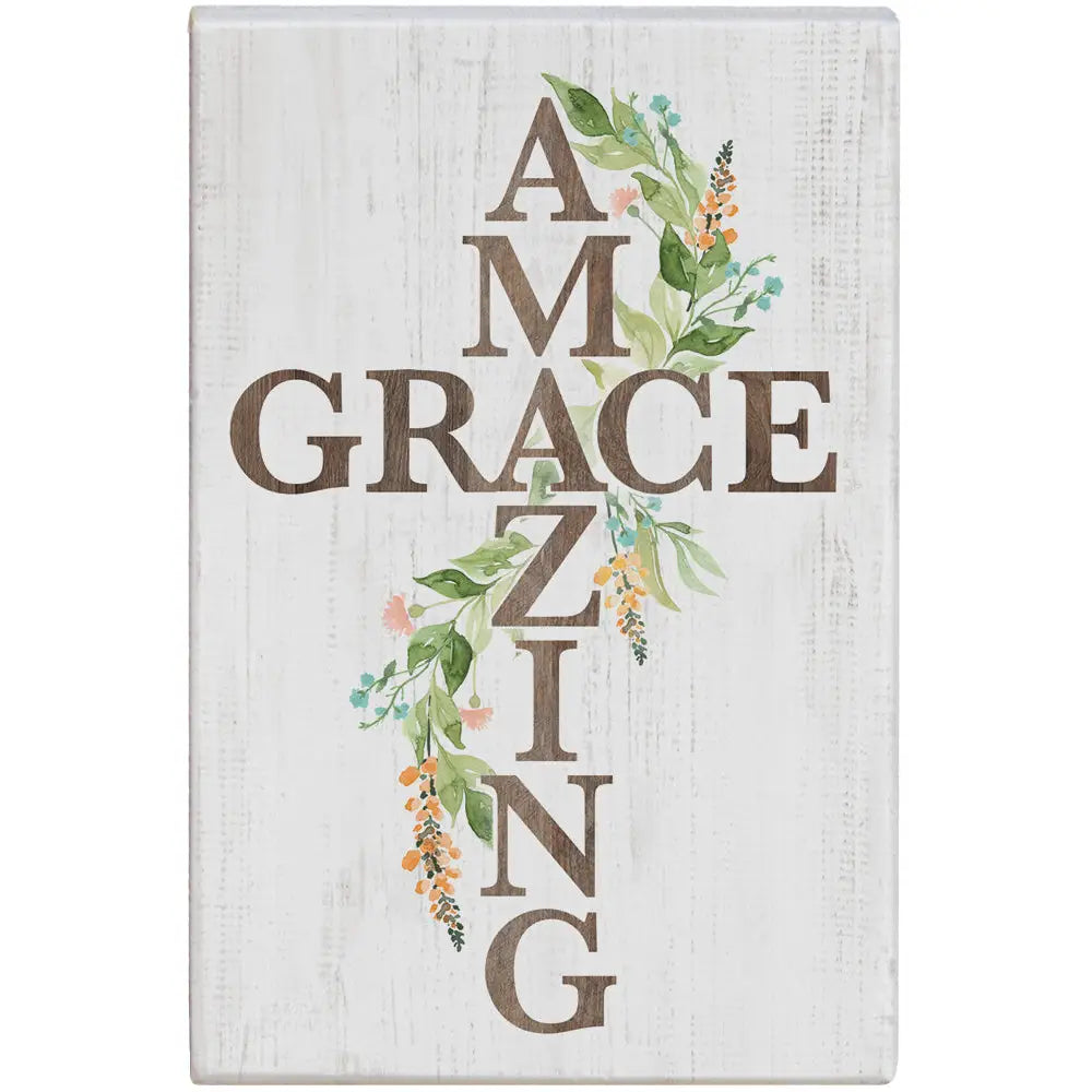 Amazing Grace Cross Wood Block Sign