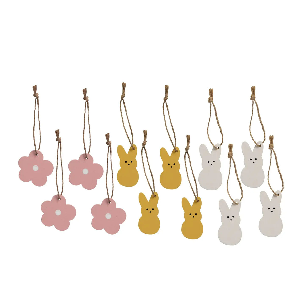Bunny &amp; Flower Mini Ornaments - Set of 12