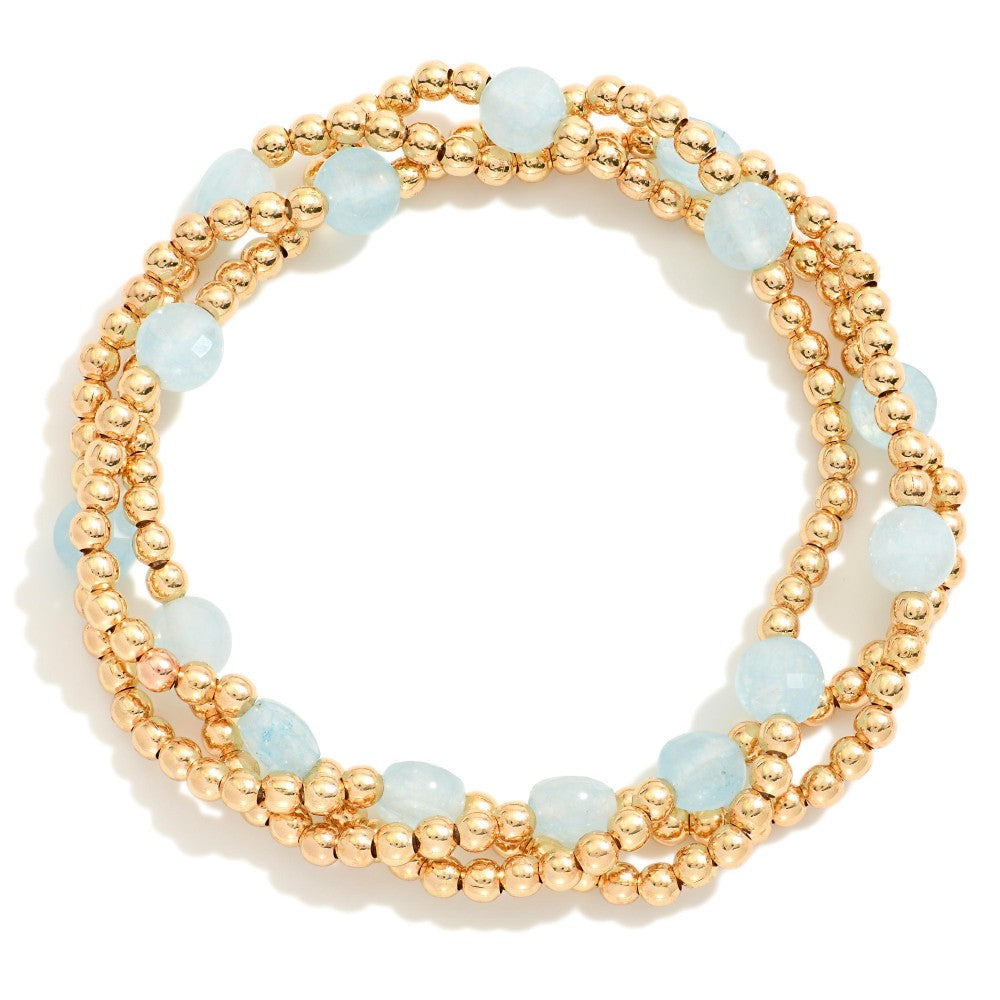 Beaded Stretch Bracelet Set - Light Blue