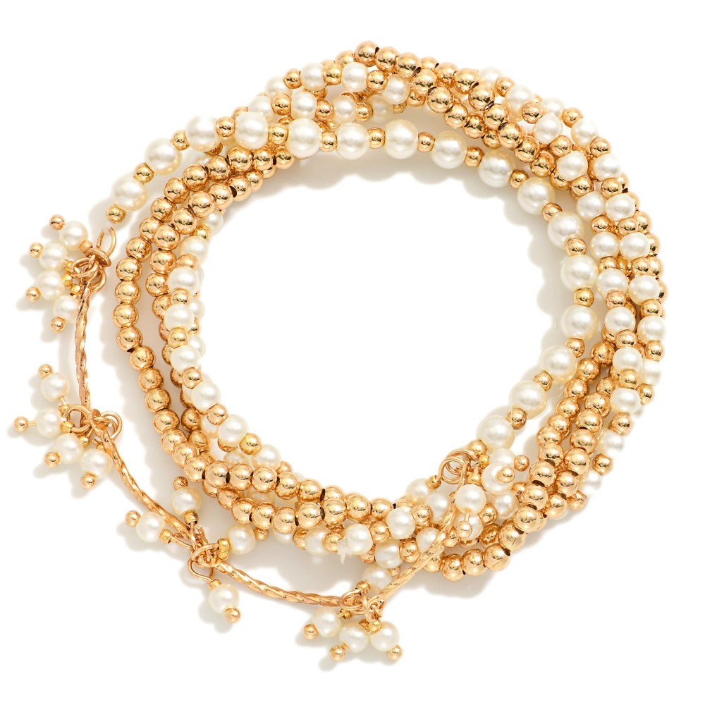 Beaded Stretch Bracelet Set - White