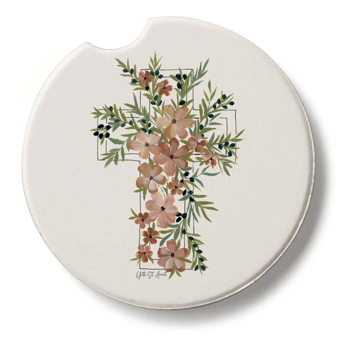 Floral Faith Cross Car Coaster