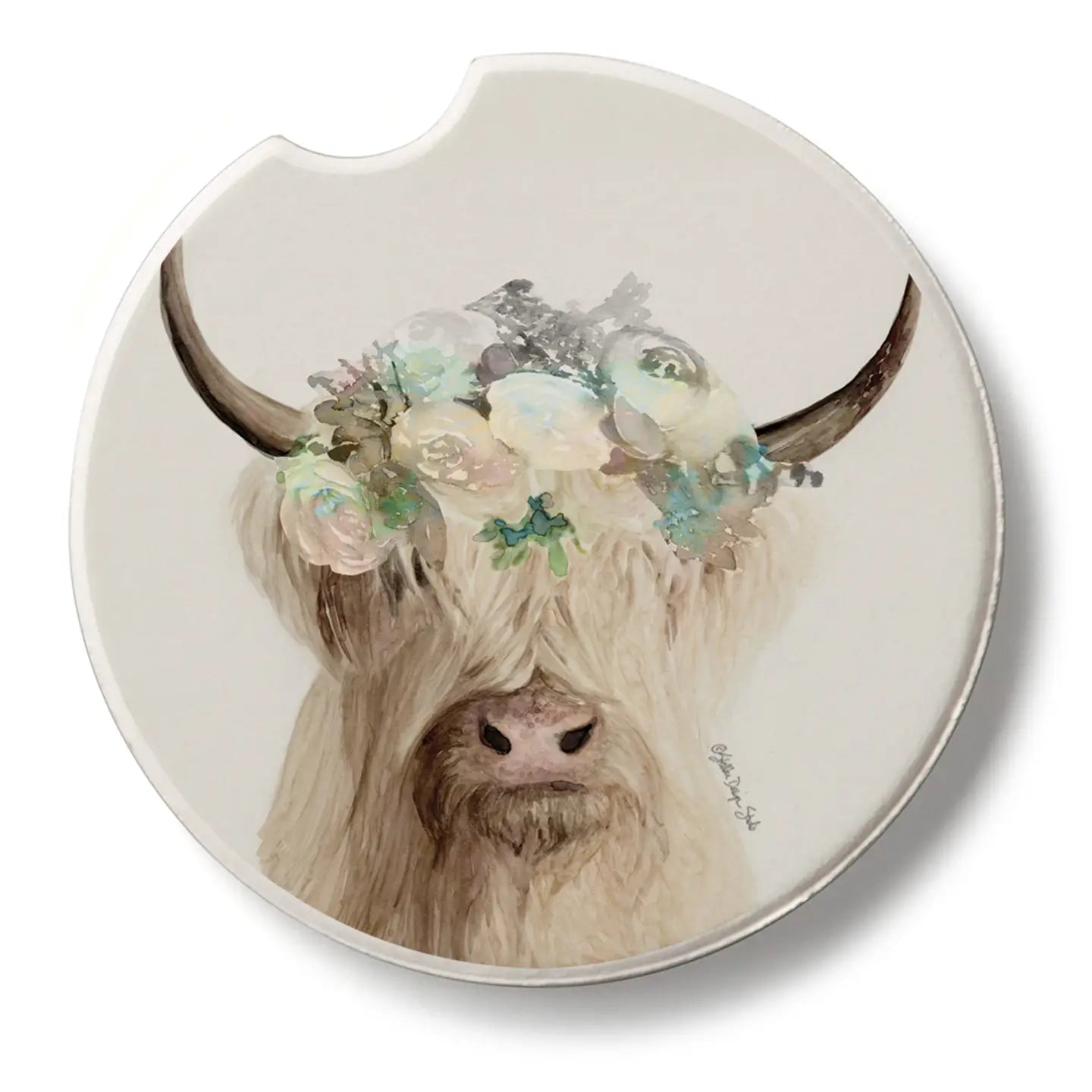 Floral Highland Cow Car Coaster