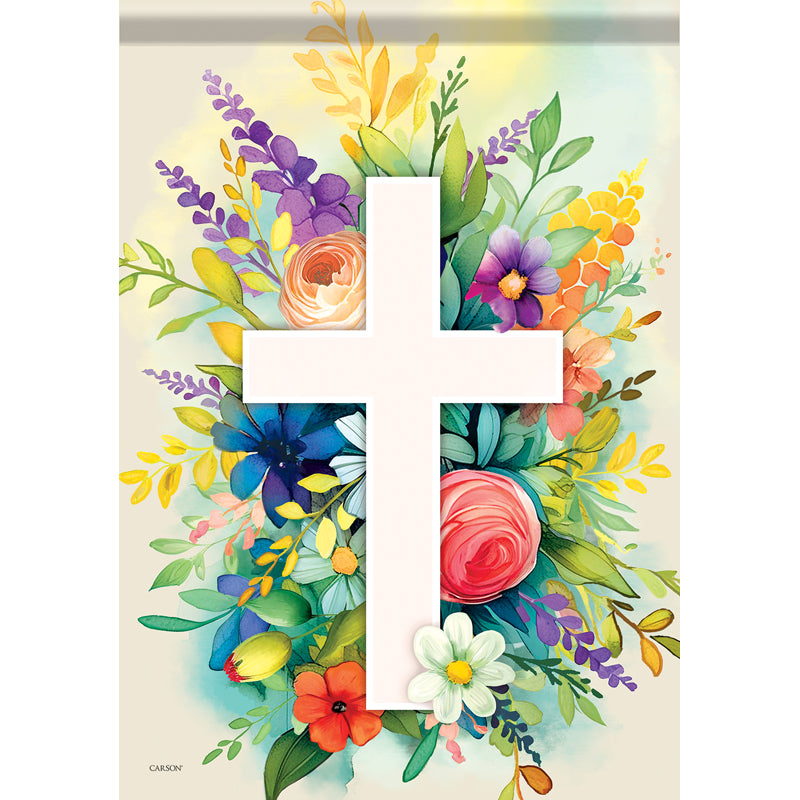 Floral Cross Garden Flag