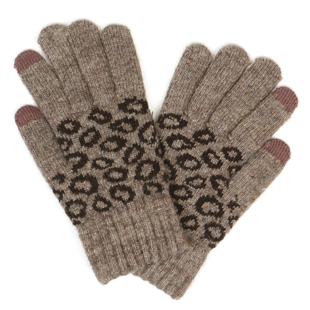 Leopard Print Smart Touch Gloves - Brown