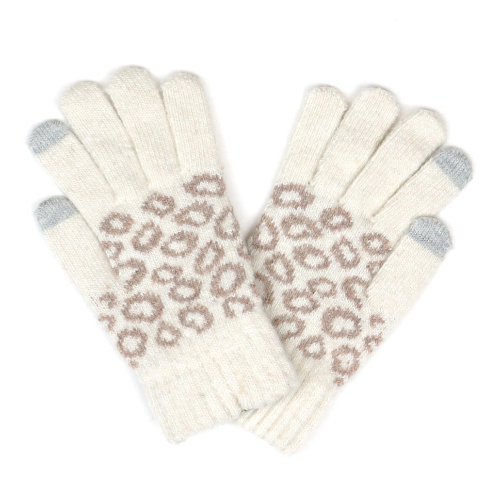 Leopard Print Smart Touch Gloves - Ivory