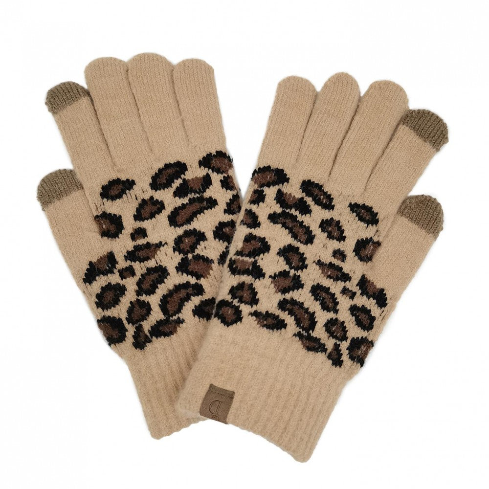 Leopard Print Smart Touch Gloves - Camel