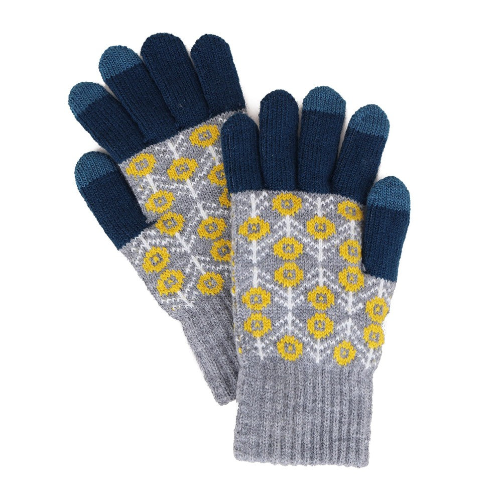 Flower Knit Gloves - Teal