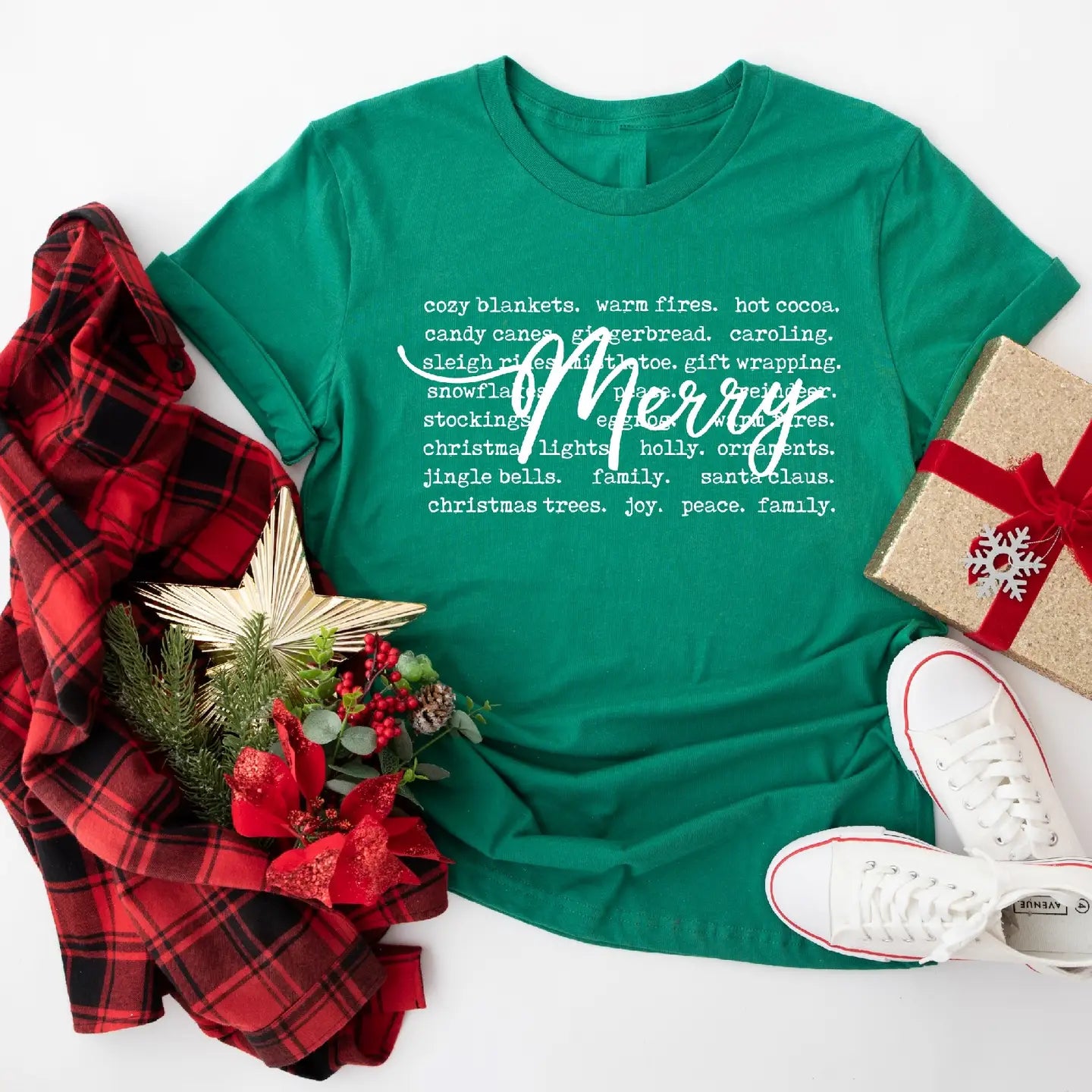 Merry Words Graphic Tee - Green