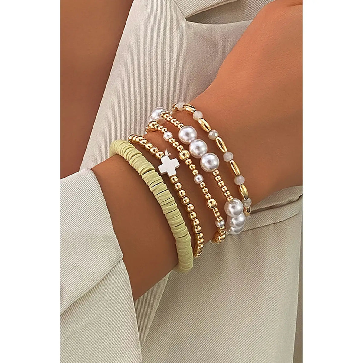 Cross Gold Beaded Bracelet Set