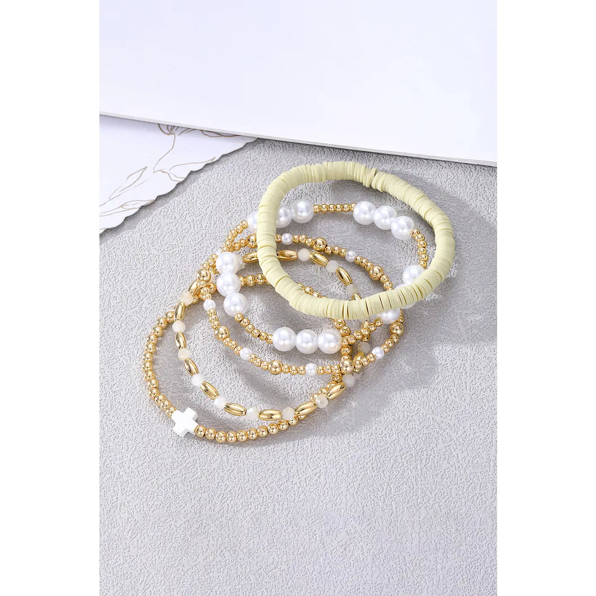 Cross Gold Beaded Bracelet Set