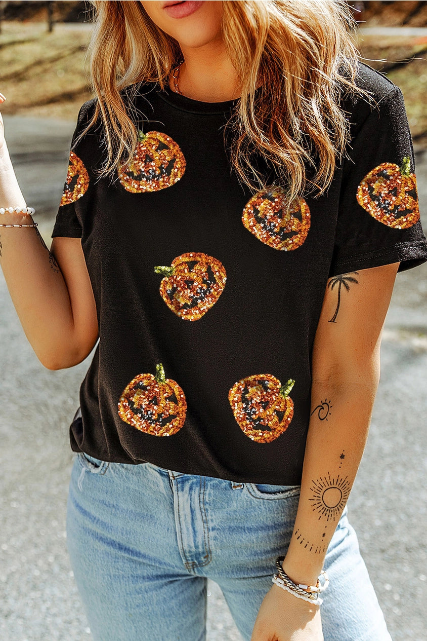 Sequin Pumpkin Face Tee