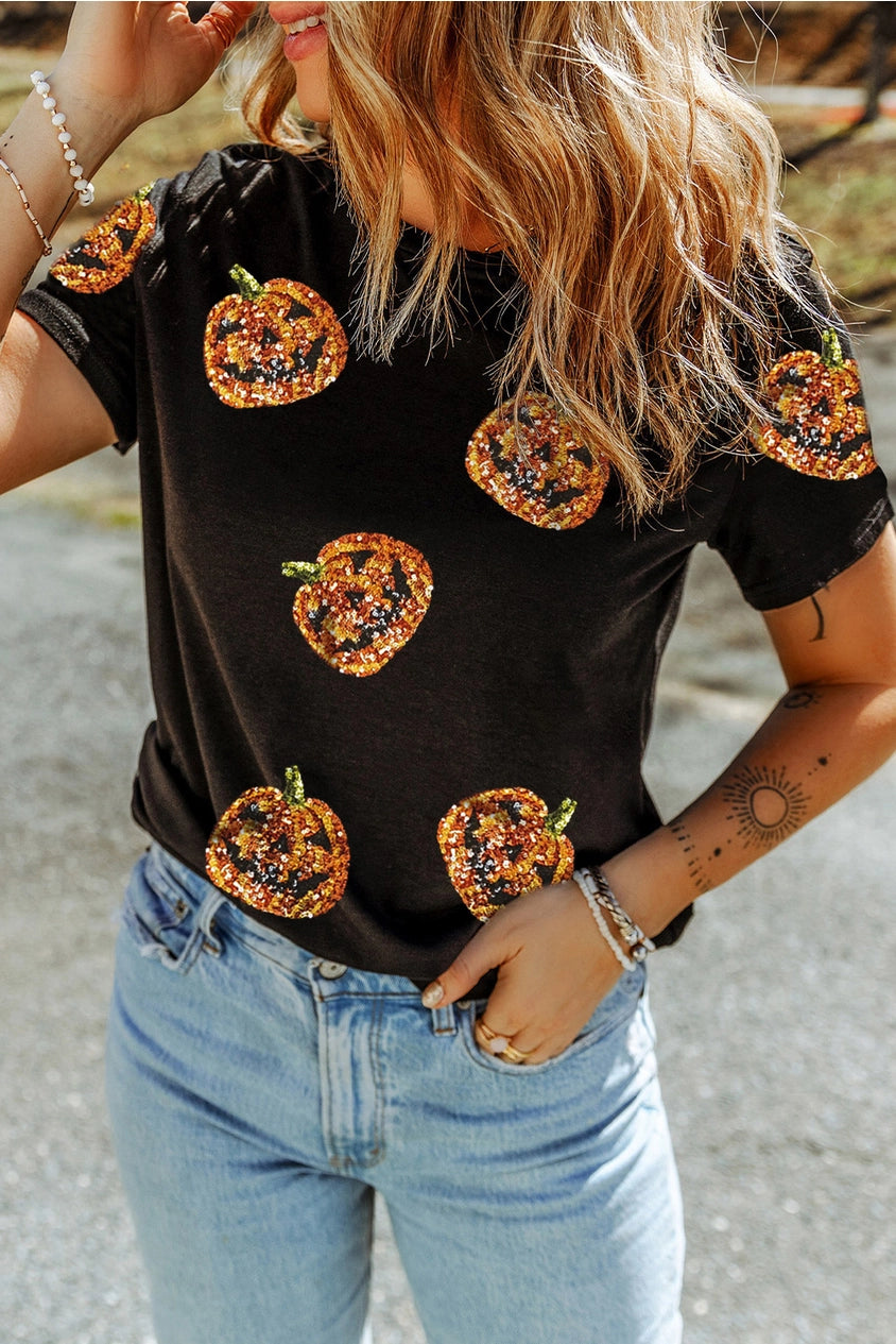 Sequin Pumpkin Face Tee