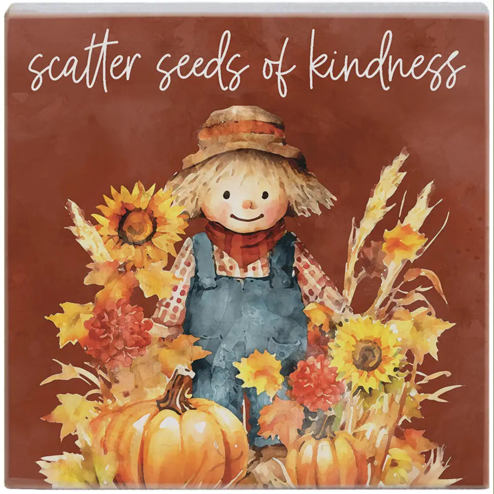 Scatter Seeds Scarecrow Wood Block Sign