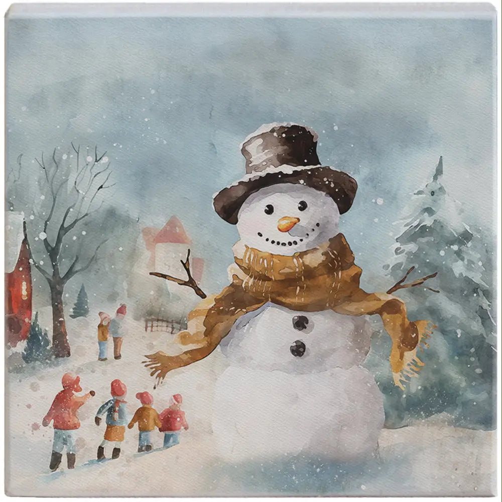 Snowman Scene Wood Block Sign