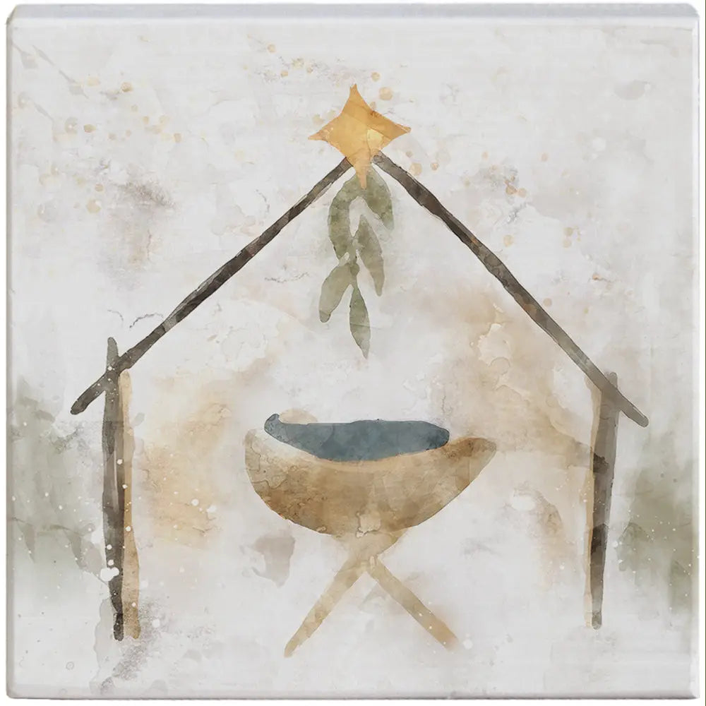 Watercolor Manger Wood Block Sign