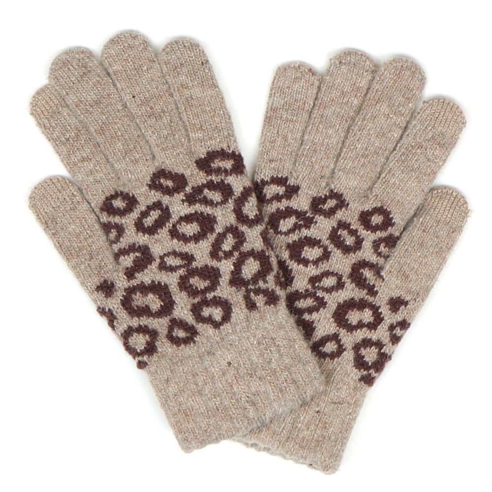 Leopard Print Smart Touch Gloves - Beige