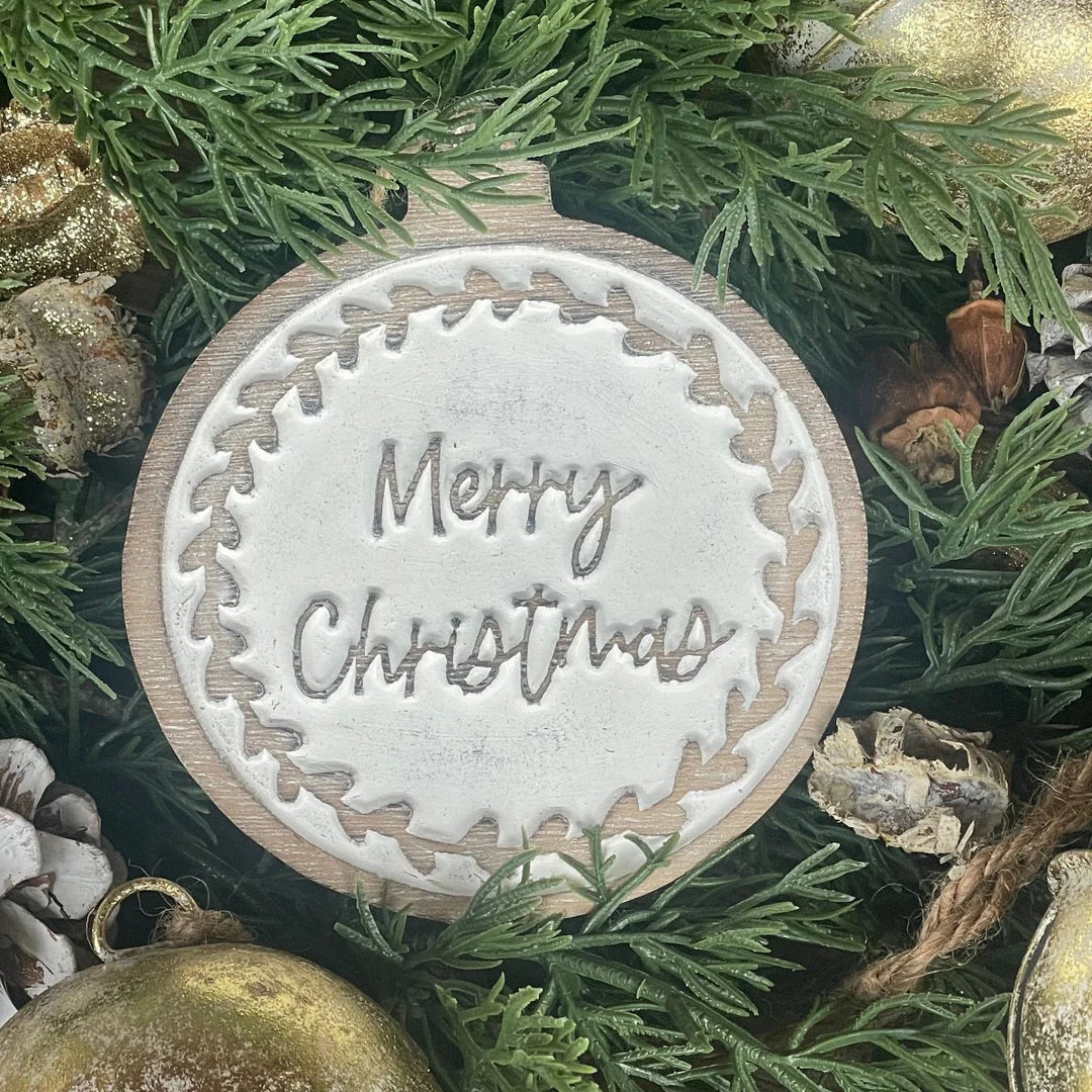 Merry Christmas Carved Ornament