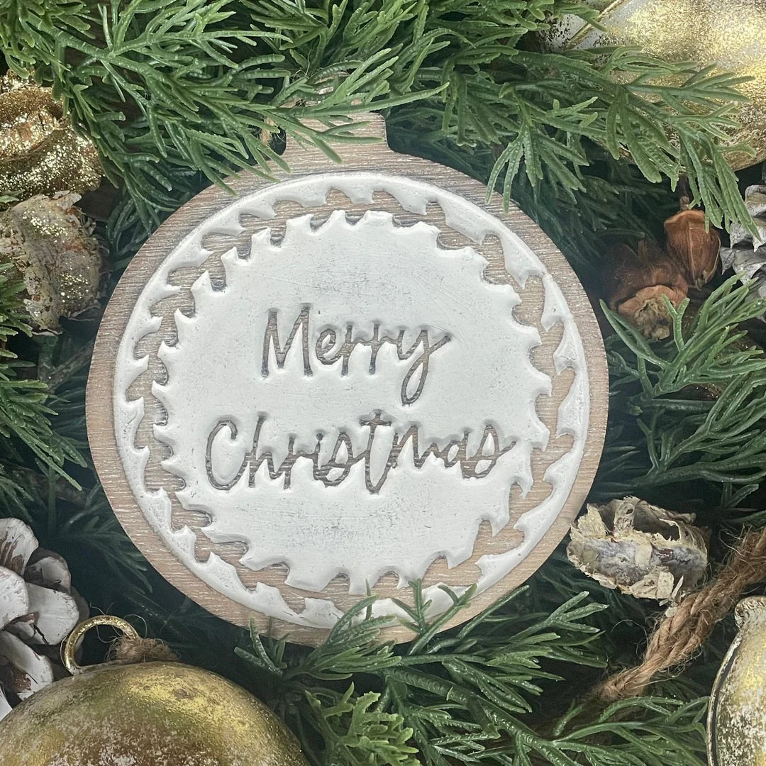 Merry Christmas Carved Ornament