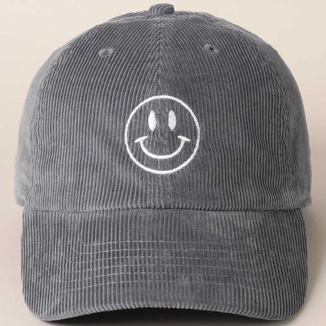 Happy Face Corduroy Baseball Cap - 5 Styles