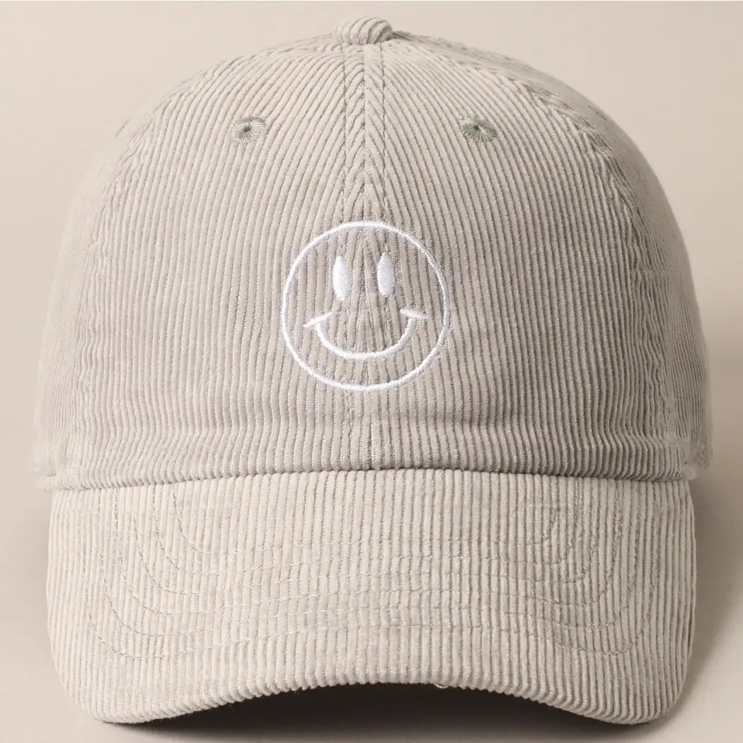 Happy Face Corduroy Baseball Cap - 5 Styles