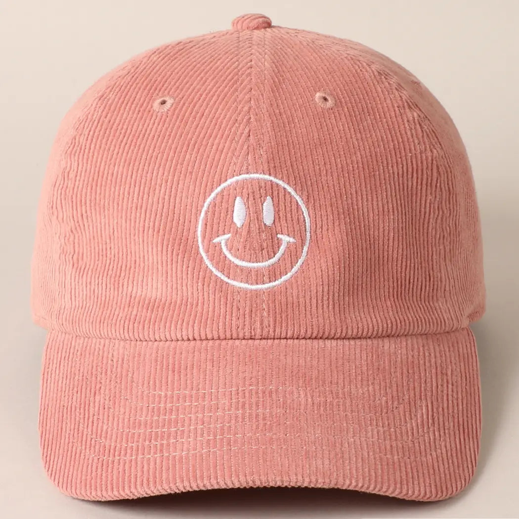 Happy Face Corduroy Baseball Cap - 5 Styles