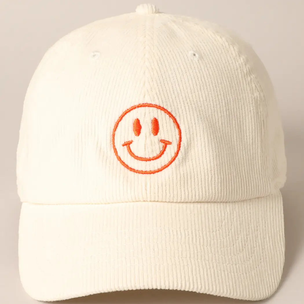 Happy Face Corduroy Baseball Cap - 5 Styles