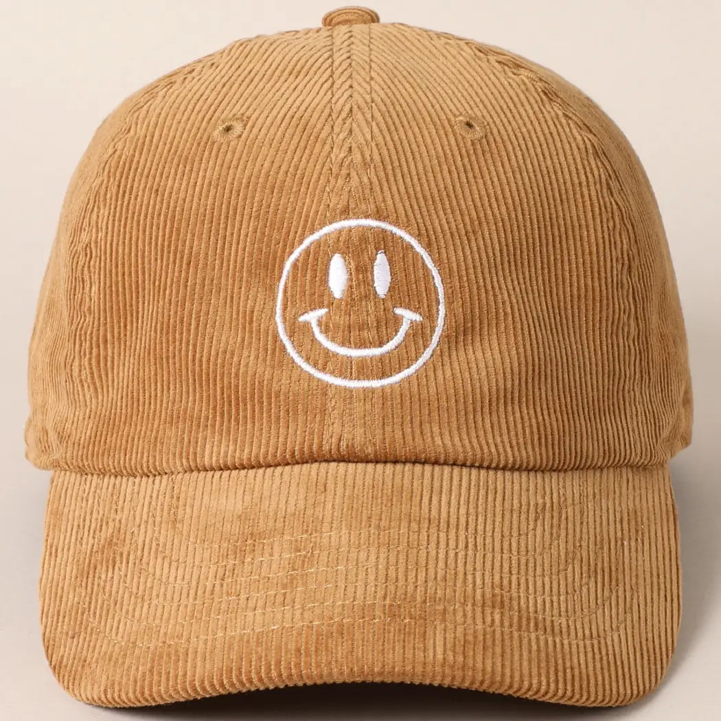 Happy Face Corduroy Baseball Cap - 5 Styles
