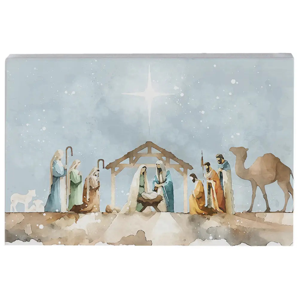 Watercolor Nativity Wood Block Sign